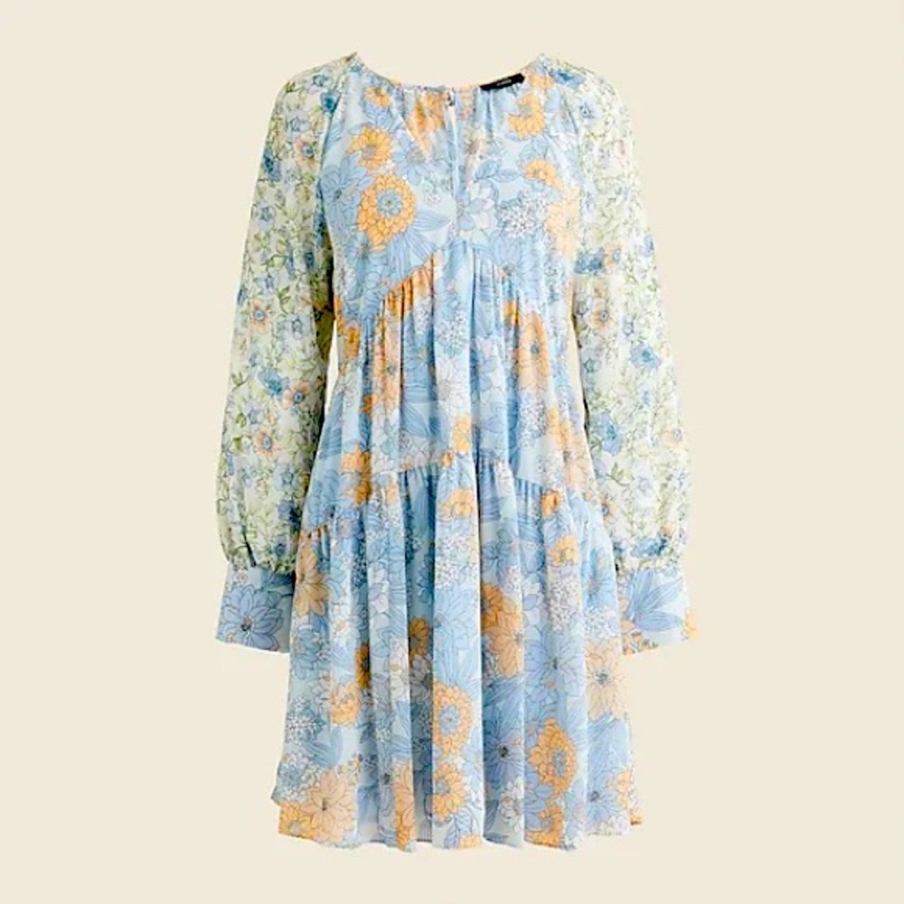 J.Crew Long-sleeve crinkle chiffon dress in mixed floral